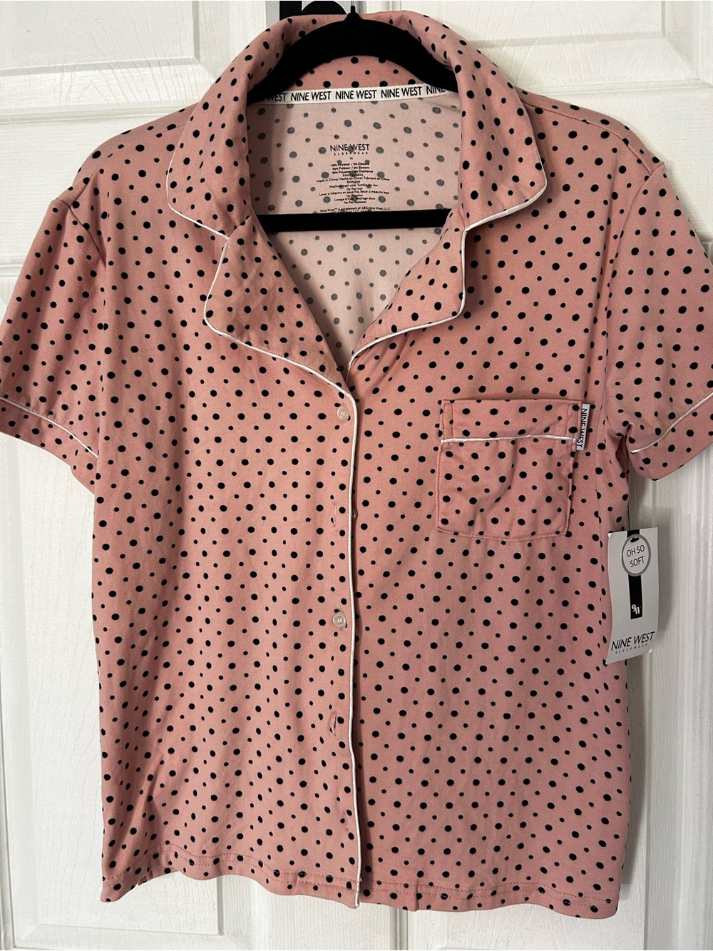 Nine West Pink Shirt with Black Polka Dots